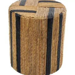 Kirklands Home Handmade Round Banana Leaf Striped Accent Table Brown Outlet