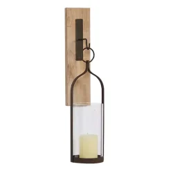 Sconces>Kirklands Home Hanging Lantern Fir Wood and Iron Sconce