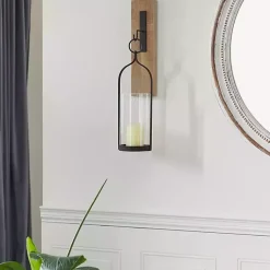 Sconces>Kirklands Home Hanging Lantern Fir Wood and Iron Sconce