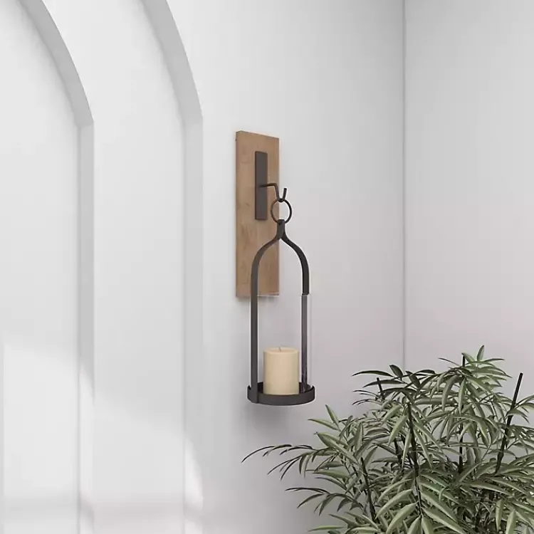Sconces>Kirklands Home Hanging Lantern Fir Wood and Iron Sconce