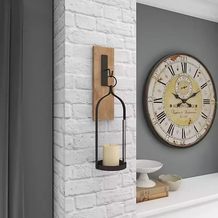 Sconces>Kirklands Home Hanging Lantern Fir Wood and Iron Sconce