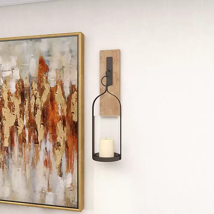Sconces>Kirklands Home Hanging Lantern Fir Wood and Iron Sconce