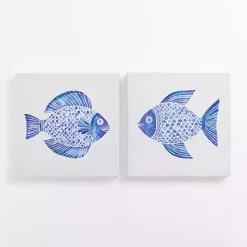 Kirklands Home Happy Blue Fish Canvas Art Prints, Set of 2 Clearance