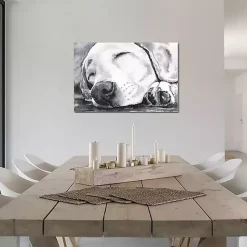 Kirklands Home Happy Dreams Dog Giclee Canvas Art Print, 40x26 Gray Clearance
