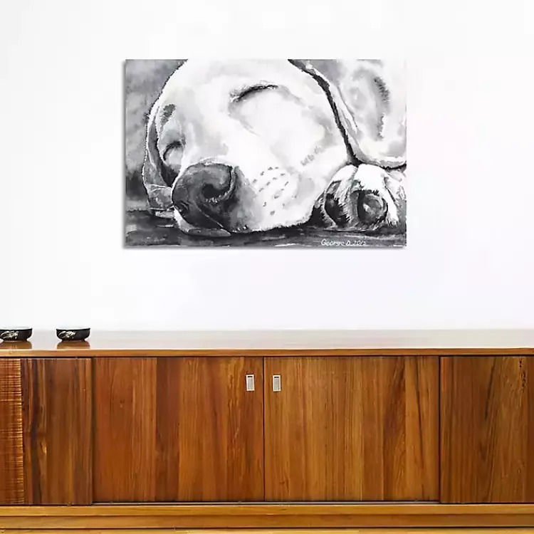 Kirklands Home Happy Dreams Dog Giclee Canvas Art Print, 40x26 Gray Clearance