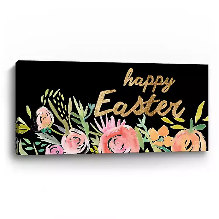Easter Decorations>Kirklands Home Happy Easter Gold Floral Canvas Art Print