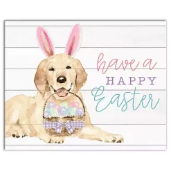 Easter Decorations>Kirklands Home Happy Easter Puppy Canvas Wall Plaque White