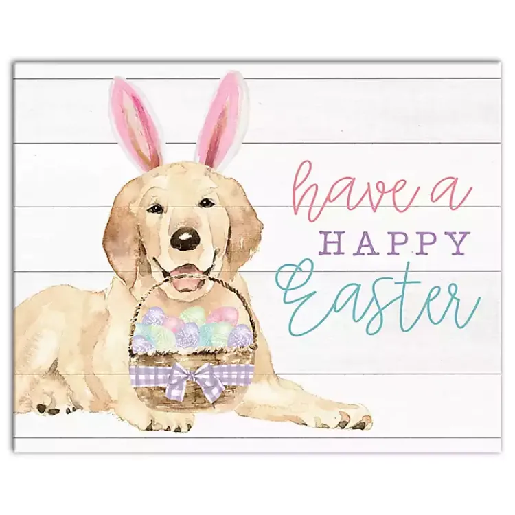 Easter Decorations>Kirklands Home Happy Easter Puppy Canvas Wall Plaque White