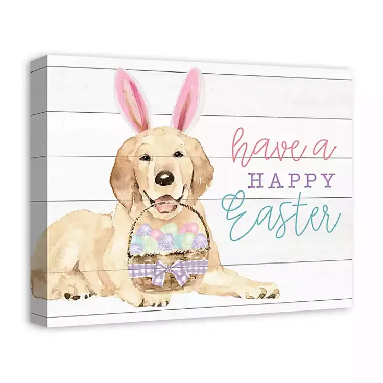 Easter Decorations>Kirklands Home Happy Easter Puppy Canvas Wall Plaque White