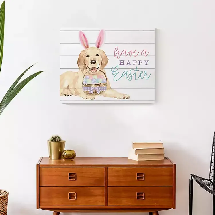Easter Decorations>Kirklands Home Happy Easter Puppy Canvas Wall Plaque White