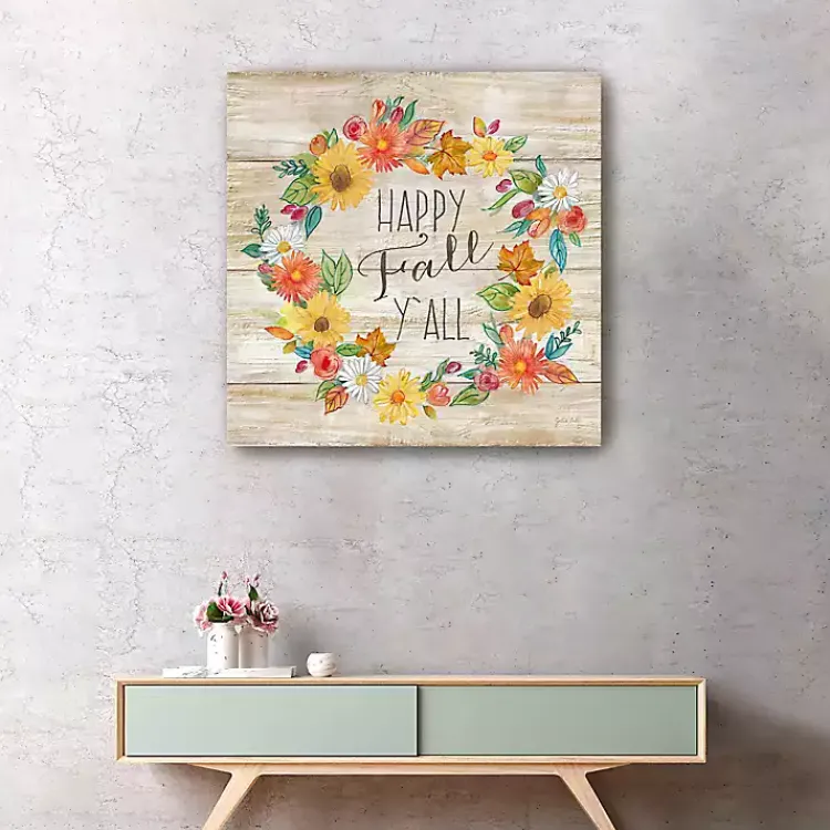 Fall>Kirklands Home Happy Fall Y'all Wreath Giclee Canvas Art Print