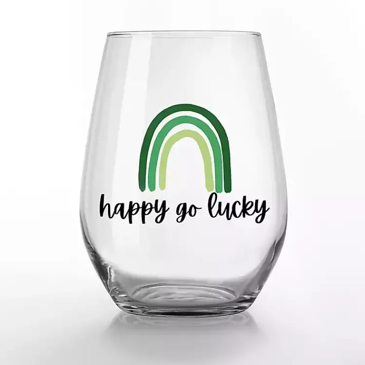 St Patricks Day Decorations>Kirklands Home Happy Go Lucky Stemless Wine Glasses, Set of 2