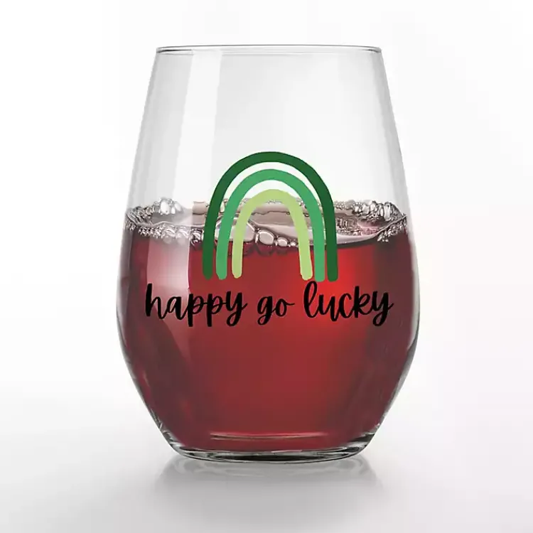 St Patricks Day Decorations>Kirklands Home Happy Go Lucky Stemless Wine Glasses, Set of 2