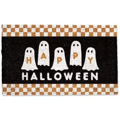 Halloween>Kirklands Home Happy Halloween Ghosts Checkered Halloween Doormat Black