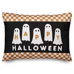 Halloween>Kirklands Home Happy Halloween Ghosts Checkered Pillow
