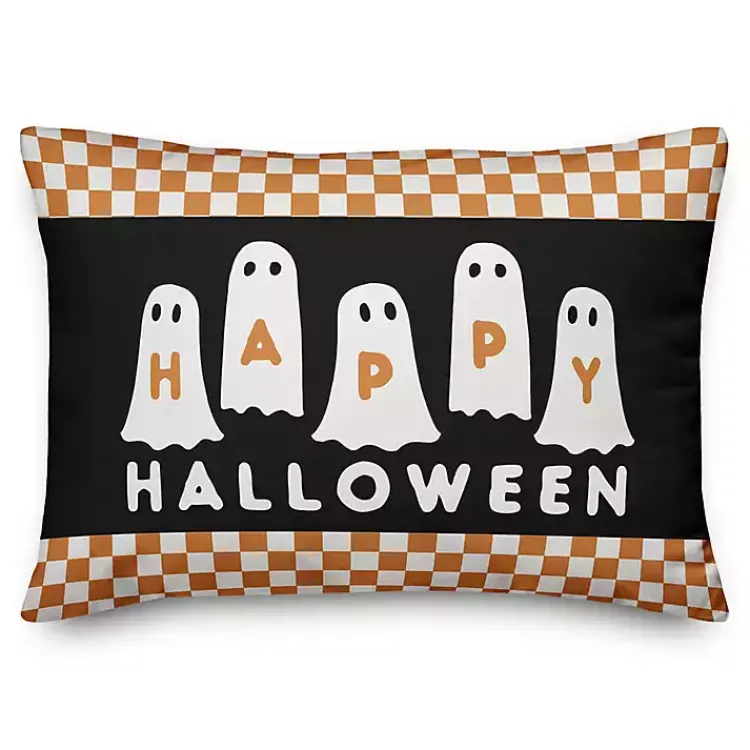 Halloween>Kirklands Home Happy Halloween Ghosts Checkered Pillow