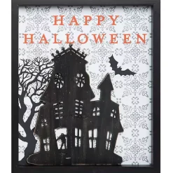 Halloween>Kirklands Home Happy Halloween House Framed Wall Plaque
