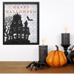 Halloween>Kirklands Home Happy Halloween House Framed Wall Plaque