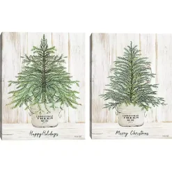Christmas Art & Wall Decor>Kirklands Home Happy Holidays Merry Christmas Trees 2-pc. Art Set Green