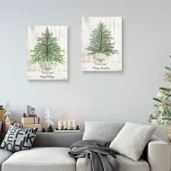 Christmas Art & Wall Decor>Kirklands Home Happy Holidays Merry Christmas Trees 2-pc. Art Set Green