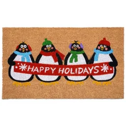 Outdoor Christmas Decorations>Kirklands Home Happy Holidays Penguins Doormat Multi