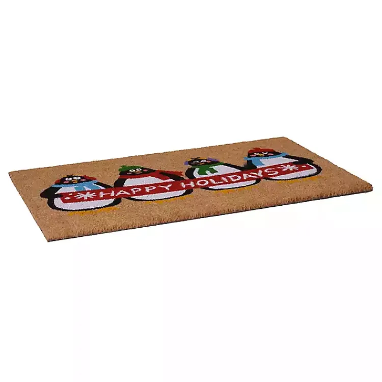 Outdoor Christmas Decorations>Kirklands Home Happy Holidays Penguins Doormat Multi