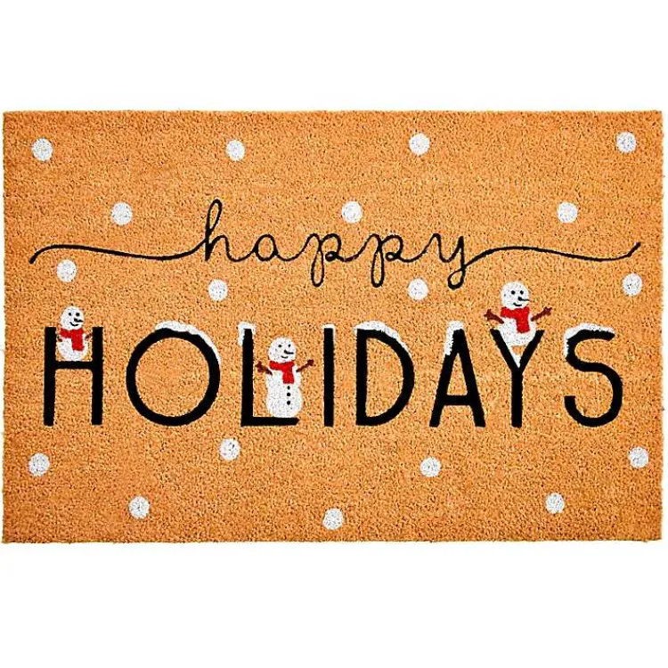 Outdoor Christmas Decorations>Kirklands Home Happy Holidays Snowmen Doormat Tan