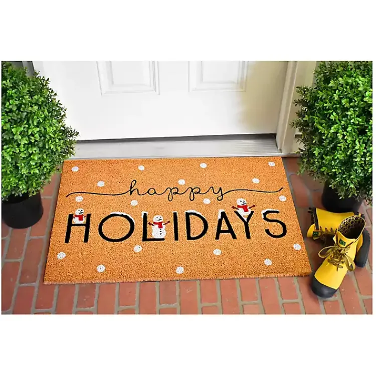 Outdoor Christmas Decorations>Kirklands Home Happy Holidays Snowmen Doormat Tan