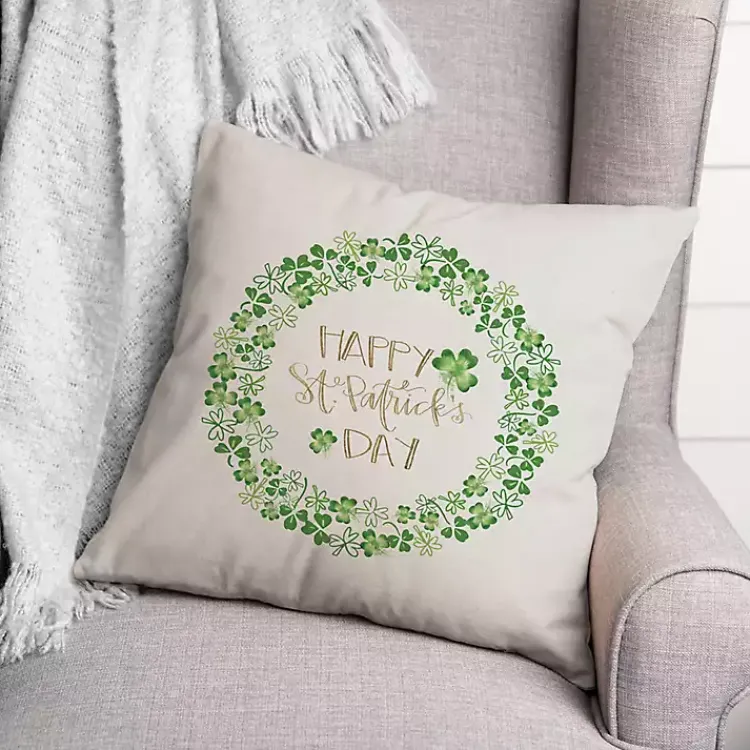 Pillows>Kirklands Home Happy St. Patrick's Day Clover Wreath Throw Pillow Green