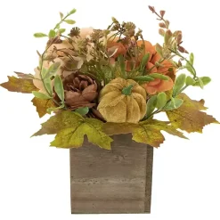 Fall>Kirklands Home Harvest Floral and Pumpkin Arrangement Green