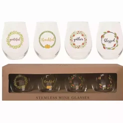 Fall>Kirklands Home Harvest Sentiment Stemless Wine Glasses, Set of 4 Clear