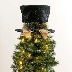 Christmas Tree Decorations>Kirklands Home Hat with Rattan Bow Tree Topper Black