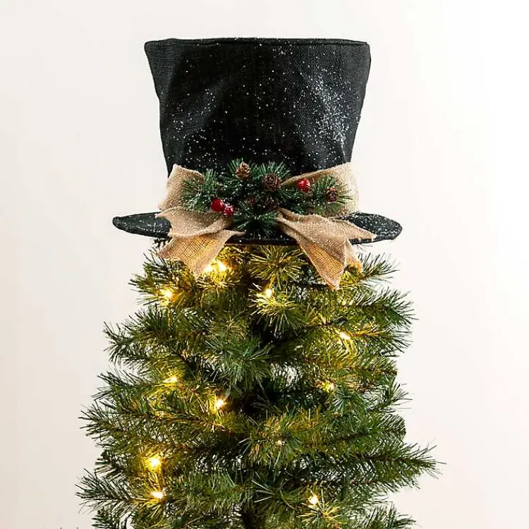 Christmas Tree Decorations>Kirklands Home Hat with Rattan Bow Tree Topper Black