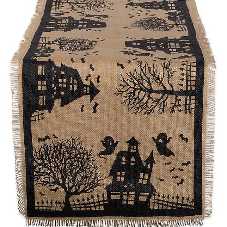 Halloween>Kirklands Home Haunted House Burlap Table Runner