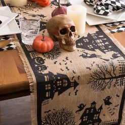Halloween>Kirklands Home Haunted House Burlap Table Runner