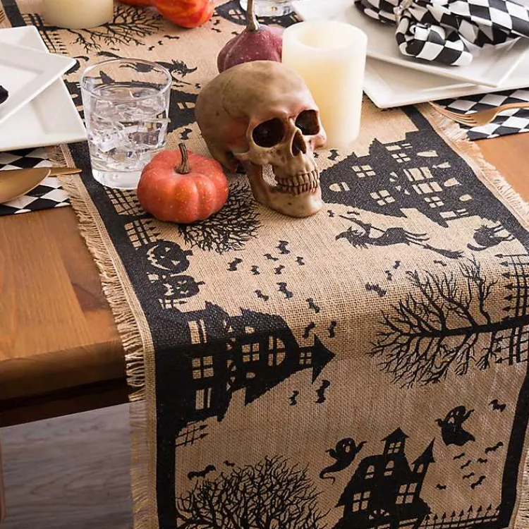 Halloween>Kirklands Home Haunted House Burlap Table Runner