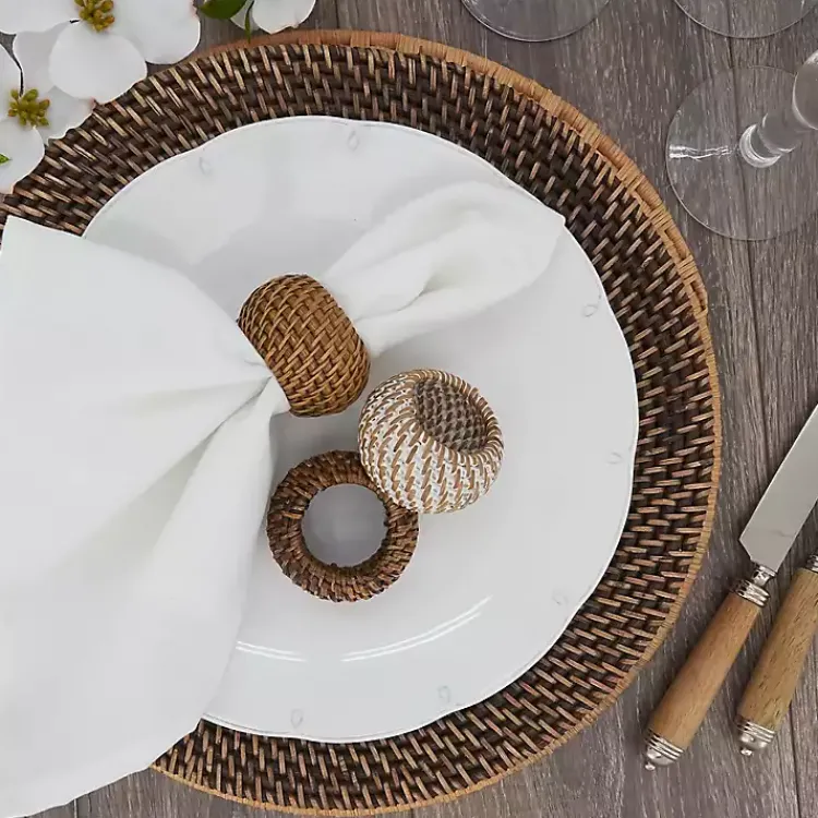 Kirklands Home Hazelnut Woven Rat Napkin Rings, Set of 4 Tan Discount