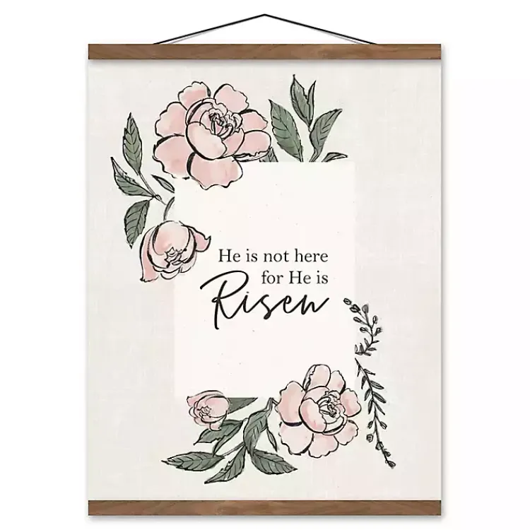 Easter Decorations>Kirklands Home He Has Risen Teak Hanging Canvas Art Print