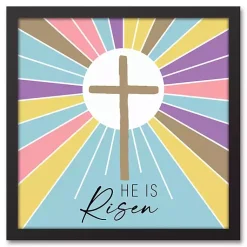 Easter Decorations>Kirklands Home He is Risen Colorful Framed Canvas Art Print