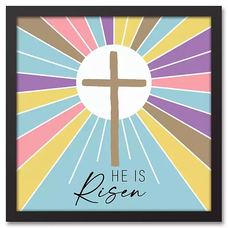 Easter Decorations>Kirklands Home He is Risen Colorful Framed Canvas Art Print