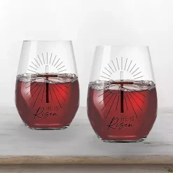 Easter Decorations>Kirklands Home He is Risen Engraved 2-pc. Stemless Wine Glass Set Clear