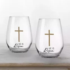 Easter Decorations>Kirklands Home He is Risen Printed 2-pc. Stemless Wine Glass Set Clear