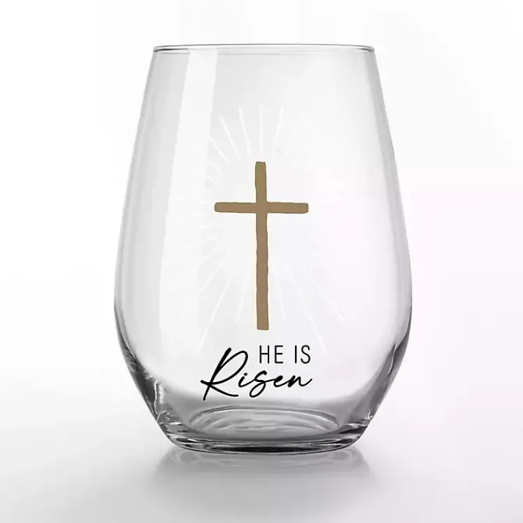 Easter Decorations>Kirklands Home He is Risen Printed 2-pc. Stemless Wine Glass Set Clear