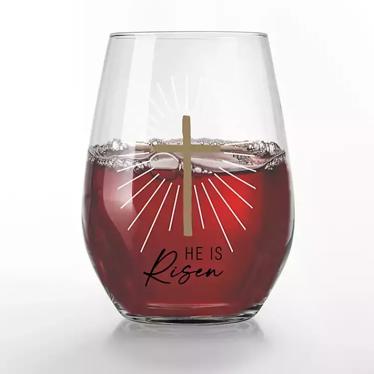 Easter Decorations>Kirklands Home He is Risen Printed 2-pc. Stemless Wine Glass Set Clear