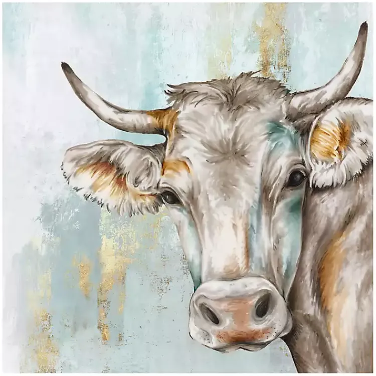 Kirklands Home Headstrong Cow Canvas Art Print New