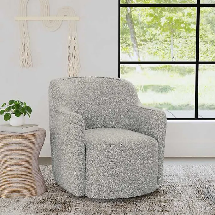 Kirklands Home Heather Boucle Swivel Barrel Accent Chair Gray Clearance