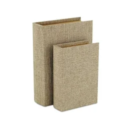 Baskets & Boxes>Kirklands Home Heathered Beige Linen Book Boxes, Set of 2 Tan