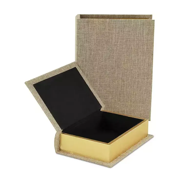 Baskets & Boxes>Kirklands Home Heathered Beige Linen Book Boxes, Set of 2 Tan