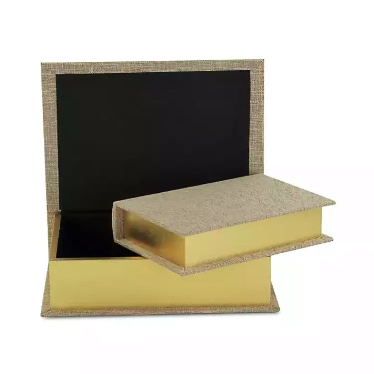 Baskets & Boxes>Kirklands Home Heathered Beige Linen Book Boxes, Set of 2 Tan