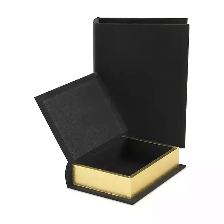 Baskets & Boxes>Kirklands Home Heathered Linen Book Boxes, Set of 2 Black